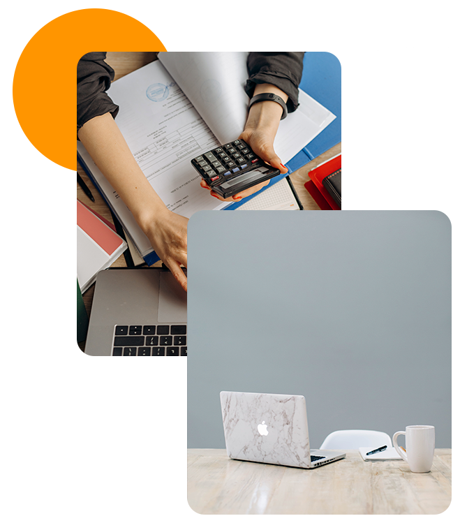 Persona utilizando laptop y calculadora